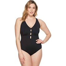 MSRP $138 Ralph Lauren Beach Shaping Plunge One-Piece Black Size 22W (Stain) - £20.09 GBP