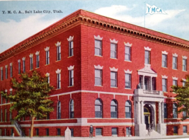 YMCA Salt Lake City Utah Postcard Unused Brick Building People Flag Vintage - £6.39 GBP