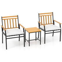 3 Pieces Outdoor Furniture Set Acacia Wood Patio Conversation Set with C... - $2,942.24 MXN