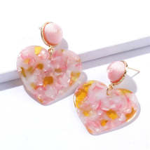 Yellow Acrylic &amp; Polyester Heart Drop Earrings - £11.18 GBP