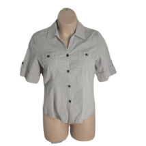 Koret Petite Button Up Collared Shirt ~ Sz PL ~  Gray &amp; White ~ Short Sleeve - £15.63 GBP