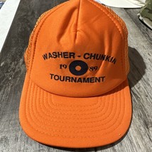 Vintage 1989 Washer Chunkin Tournament Mesh Trucker cap/hat Snapback Orange - $29.69