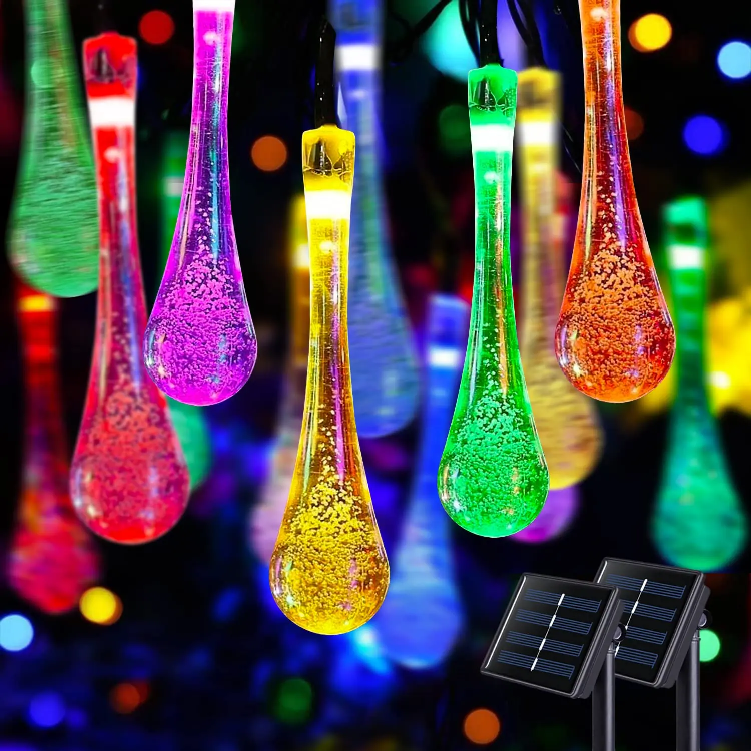 Solar String Light 100LEDs WaterDrop Twinkling Solar Fairy Light with 8 Modes Ou - £65.77 GBP