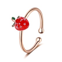 Sweet Cute Female Strawberry Opening Ring Elegant Women&#39;s Wedding Rose Gold Ring - £6.90 GBP