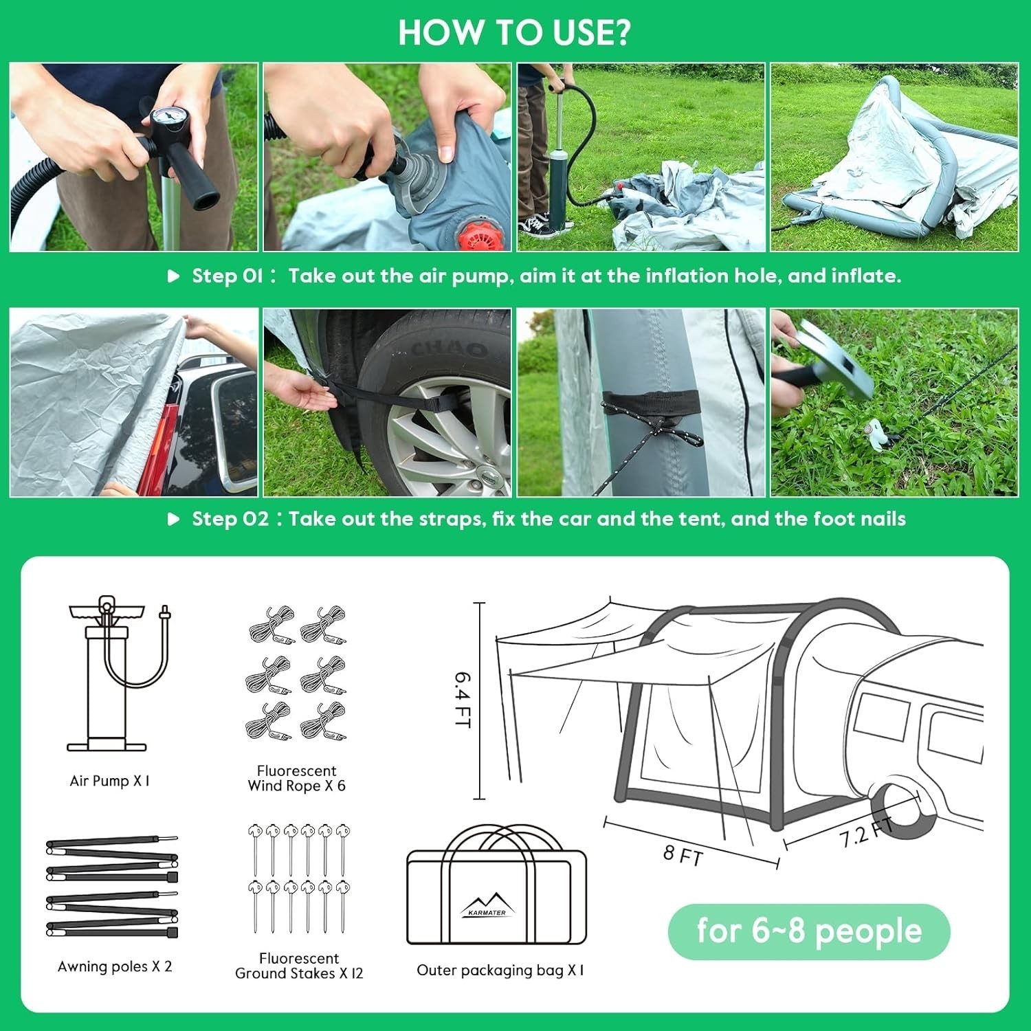 M KARMATER Inflatable SUV Tent for Camping 6-Person Tent with Detachable Car Att Item image 6