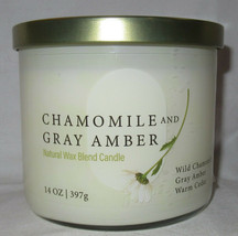Kirkland&#39;s 14 oz Large 3-Wick Candle Natural Wax Blend CHAMOMILE &amp; GRAY ... - £21.17 GBP