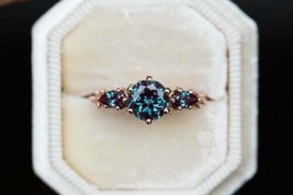 1.15Ct Simulated London Blue Topaz Three Stone Ring Gold Plated 925 Silver - $128.69