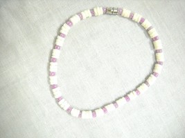 WHITE PUKA SHELL and LAVENDER PURPLE PINK GLASS ACCENT BEADS ANKLE BRACELET - $4.99