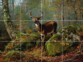 24&quot;X18 ceramic tile medallion buck deer forest woodland antique repro backsplash - £117.72 GBP