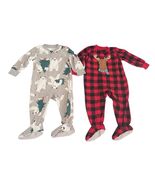 Carter’s 12M Fleece Footed Pajamas Lot Polar Bear Buffalo Plaid Sleepers... - $19.79