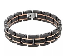 Mens Black IP Stainless Steel Textured 14mm  Bracelet 8.5” - £102.60 GBP
