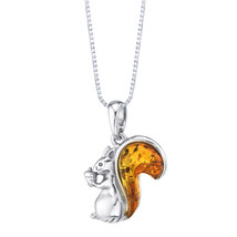 Sterling Silver Baltic Amber Squirrel Pendant Necklace - £67.92 GBP