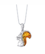 Sterling Silver Baltic Amber Squirrel Pendant Necklace - €72,92 EUR