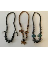 Vintage Boho Tribal Carved Wooden Animal Bead Necklace Fish Birds Horse ... - €31,79 EUR