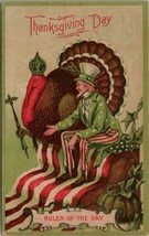 Thanksgiving Greeting Uncle Sam Large Turkey on Throne American Flag Postcard Y6 - £11.72 GBP