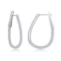 Sterling Silver Ultra-Thin 30mm Hoop CZ Earrings - Pear-Shaped - £66.47 GBP