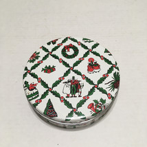 Christmas holiday graphics vintage small round metal gift container storage - $19.75