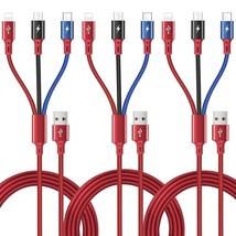 3Pack Multi USB Charging Cable 3A, 5Ft 3-in-1 Nylon Braided Charger Cord - £10.04 GBP