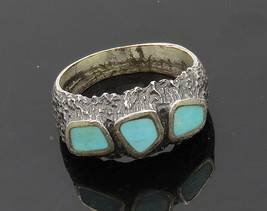 POST BELL TRADING 925 Silver - Vintage Inlaid Turquoise Band Ring Sz 9 - RG20671 - £69.44 GBP