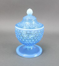 Fenton Blue Opalescent Hobnail Footed Covered Candy Dish Jar With Lid 7 3/4&quot; - £79.00 GBP