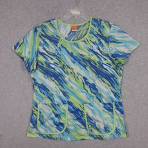 Barco NrG Women&#39;s Scrub Top Blue Green Abstract Watercolor Size Large - £7.97 GBP