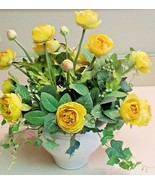 Beautiful Artificial Silk Yellow Roses w/ Greenery Arrangement In White Pot - £46.68 GBP