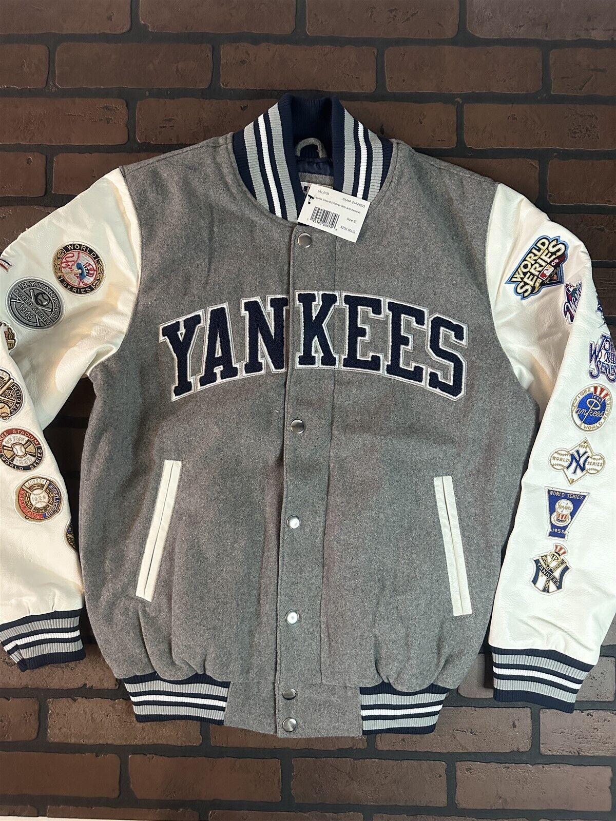NEW YORK YANKEES G-III 27X World Series Varsity Jacket~Faux Leather Sleeved
