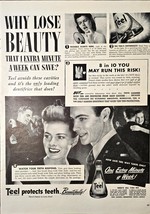 Teel Protects Teeth Beauty WWII Couple Protects Teeth-1943 Vintage Print Ad - $183.73 MXN