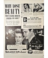 Teel Protects Teeth Beauty WWII Couple Protects Teeth-1943 Vintage Print Ad - $183.73 MXN