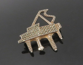 925 Sterling Silver - Vintage Marcasite Grand Piano Motif Brooch Pin - BP6707 - £36.88 GBP