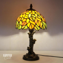 JupiterCool 8 Inch Tiffany Style Stained Glass Desk Lamp with Leaf Pattern Art - $135.99