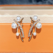 Earrings Baroque Cross Line Artificial Pearl Earrings  Tassel Diamond Super Fair - £7.98 GBP