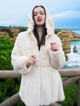 Snow Queen Dream - Beige Pearl Hooded female Mink Fur Coat Jacket Fast S... - $549.00