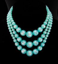 Vintage moonglow necklace / turquoise 3 strand choker - retro aqua costume jewel - £75.76 GBP