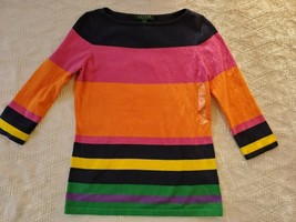 NWT Lauren Ralph Lauren Pink Orange Black Yellow Sweater Size PXS Cotton... - £26.03 GBP