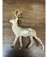 Vtg Large Reindeer Flocked Deer Figurine Christmas Plastic RUDOLF red no... - £14.11 GBP