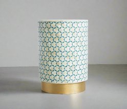 Heritage inlay targua pattern with brass base End table  in teal - $450.00