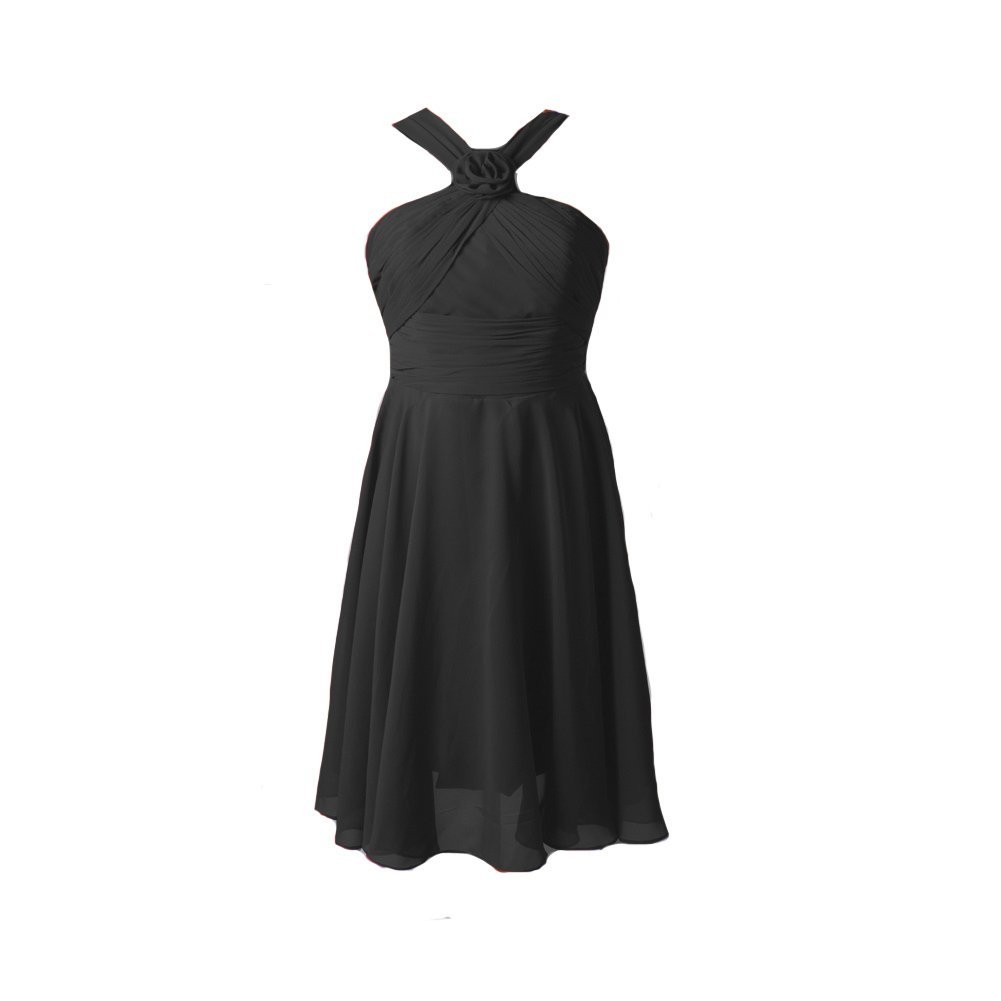 Kivary Women's Short Floral Knee Length Prom Bridesmaid Dress with Straps Black