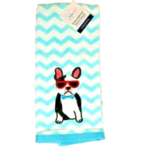 French Bulldog Hand Towel Embroidered White Blue Dog Canine Kitchen Bath 2-Piece - £14.21 GBP