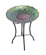 Round 18-inch Peacock Style Glass Mosaic Flower Birdbath with Metal Stand - $2,609.40 MXN