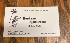 Vintage business card Hookano sportswear Hawaii movie photo prop collect... - $19.75