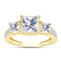2 KT Principessa &amp; Rotondo Diamanti Finti Tre Pietre Fidanzamento Anello 10K Oro - £280.72 GBP