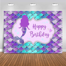 Mermaid Birthday Backdrop under the Sea Birthday Party Decoration for Girl Blue - £16.90 GBP