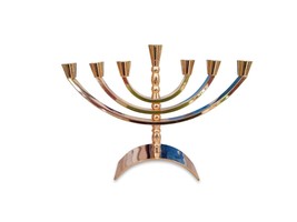7 Candleholders 24K Real Gold Plating Menorah Made in Jerusalem Holy Land - £72.56 GBP