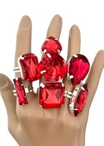 Set /Bundle 7 Red Acrylic Rhinestones Statement Adjustable Rings Mixed S... - £11.46 GBP