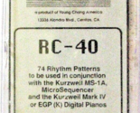 Kurzweil ROM Card RC-40, for MS-1A, MicroSequencer, And Mark IV, EGP Pianos RARE - $124.73