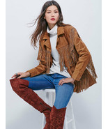 Women's Brown Color Western Style Fringed Coat Suede Leather Handcrafted Jacket - £125.30 GBP