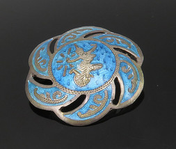 SIAM 925 Sterling Silver - Vintage Blue Enamel Dancer Round Brooch Pin - BP6526 - £30.67 GBP
