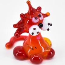 Handmade Ukrainian Lampworking Red Cartoon Lion Small Blown Glass Figurine - £12.65 GBP