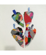 Hand crafted upcycle scrap patchwork fabric primitive country heart orna... - $366.64 MXN